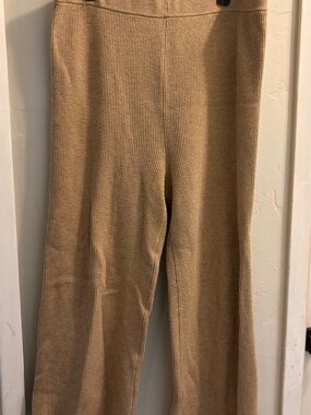 Ribbed Knit Wide-Leg Maternity Bottoms - Tan